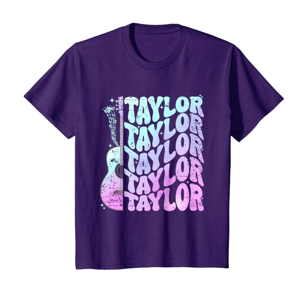 NWT Taylor Swift‎ Purple Retro Pastel Guitar Graphic Tee Shirt - Kids Large